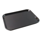 Person holding lightweight black plastic serving tray with a secure grip