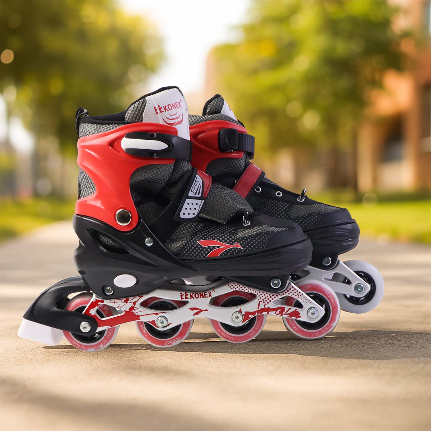 Close-up of adjustable inline skate straps enhancing secure fit