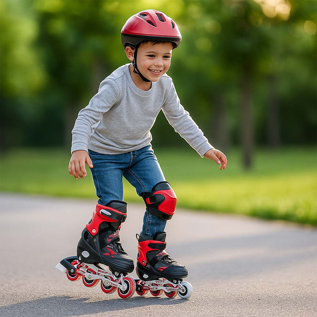 Detail shot of inline skate wheel and sturdy frame for smooth skating
