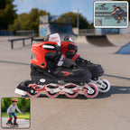 Red and black adjustable inline skates XL size with durable aluminum frame