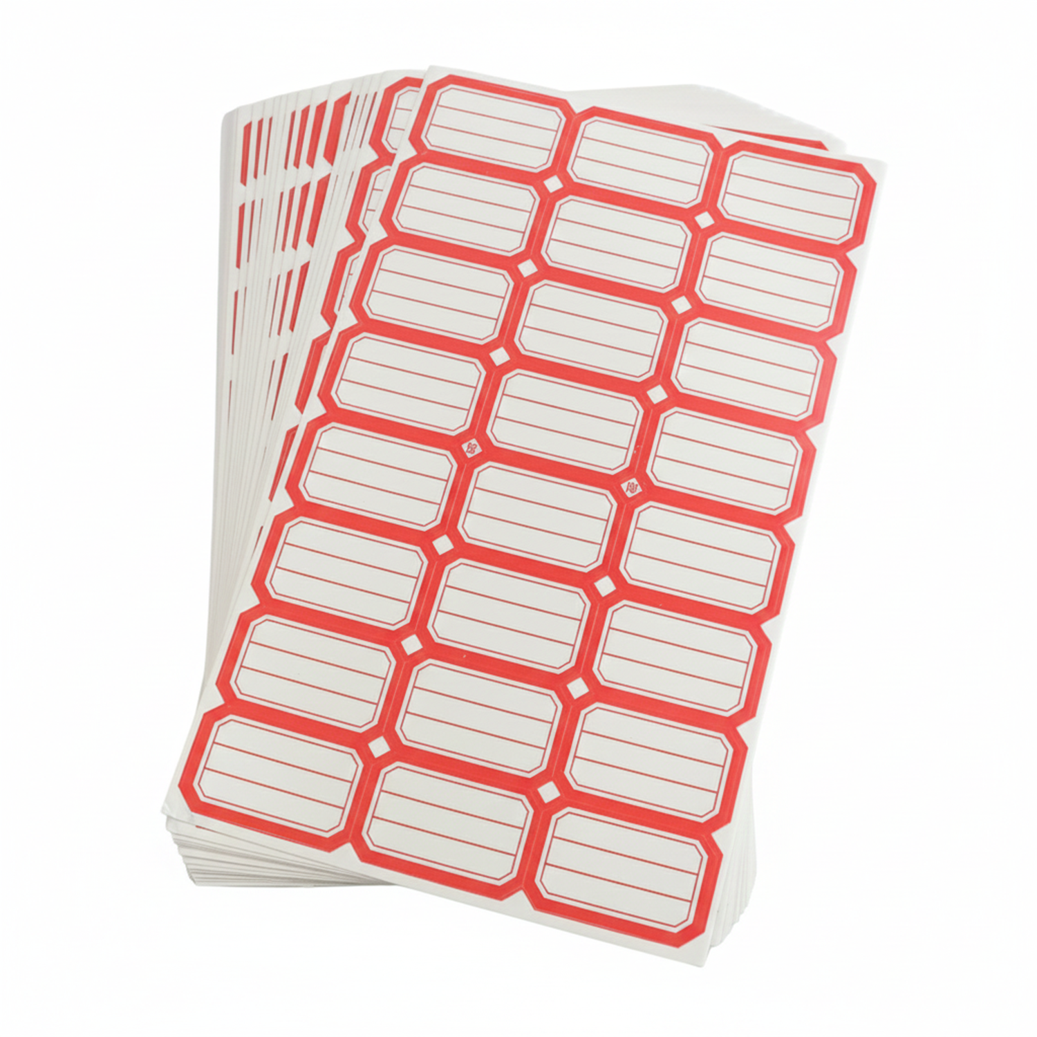 Close-up of red identification self-adhesive label stickers