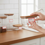Address label sheets showcasing red and white self-adhesive stickers