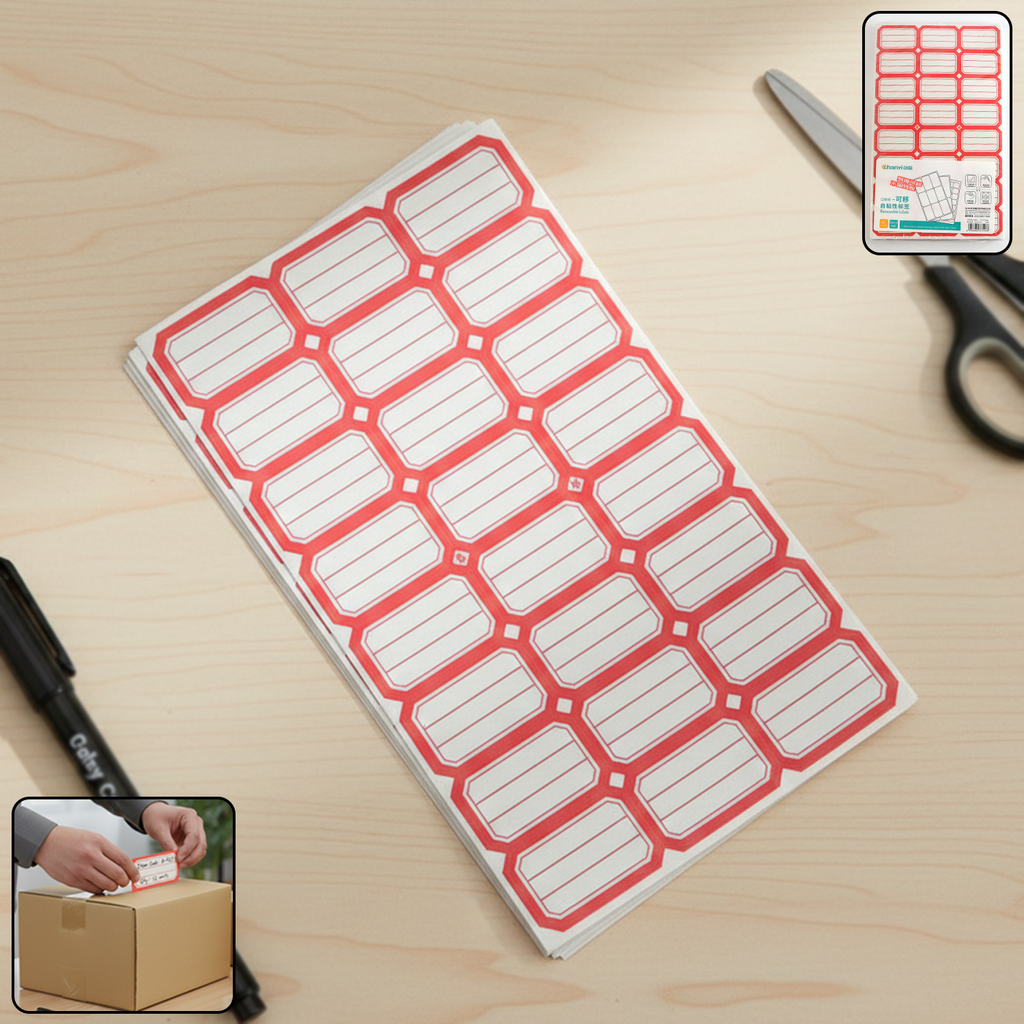 Pack of 50 sheets self-adhesive red and white label stickers