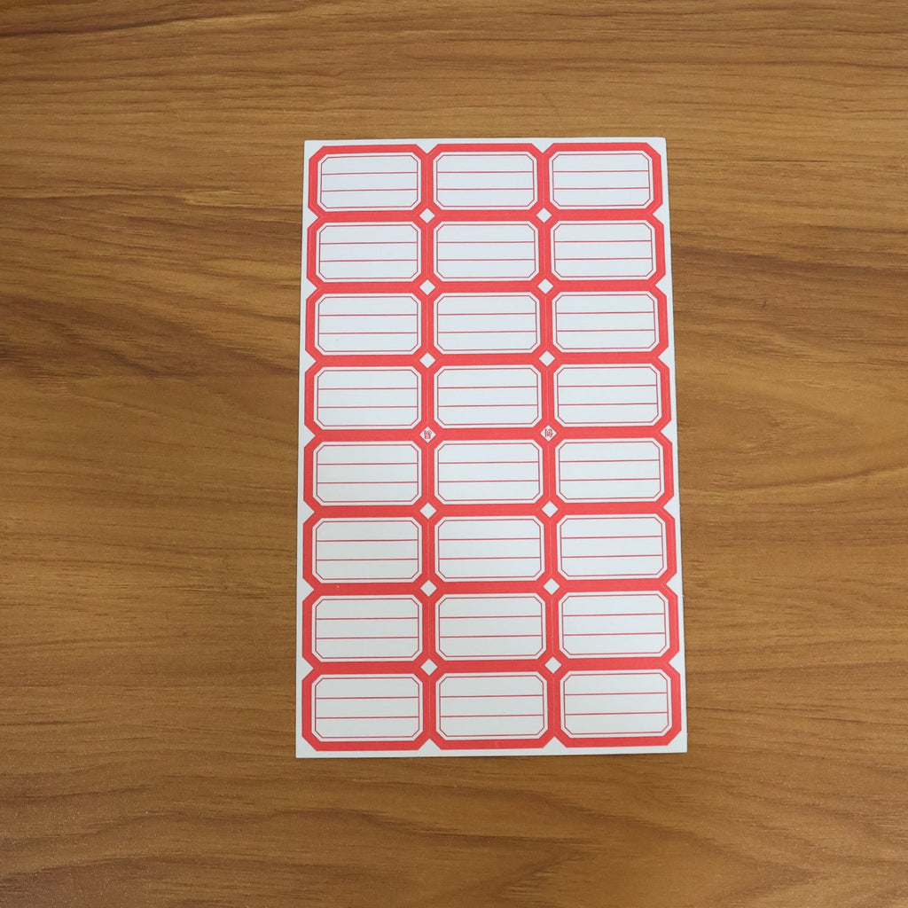 Various items organized and labeled using self-adhesive rectangular label stickers