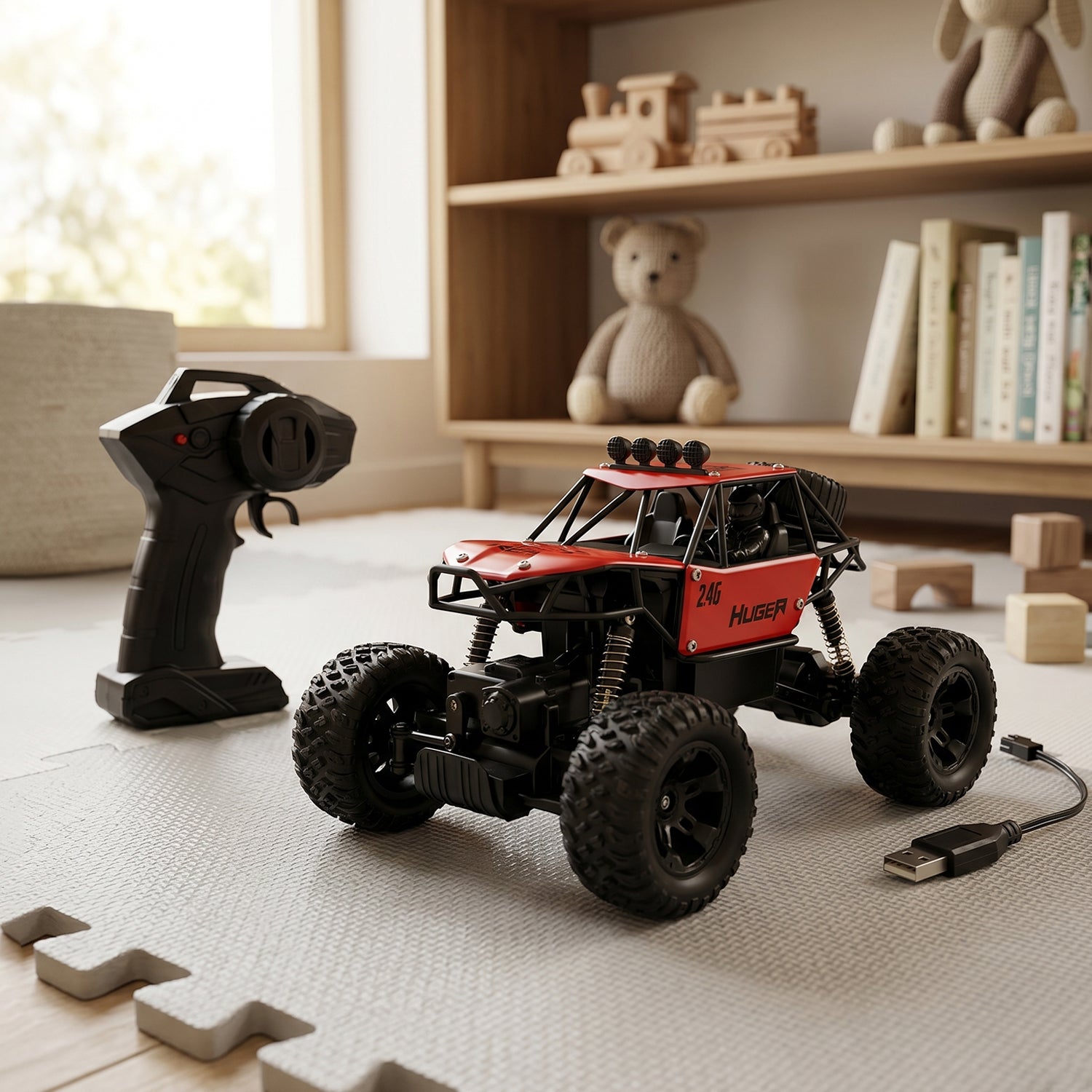 Rock Crawler RC Truck driving confidently on rough dirt terrain.