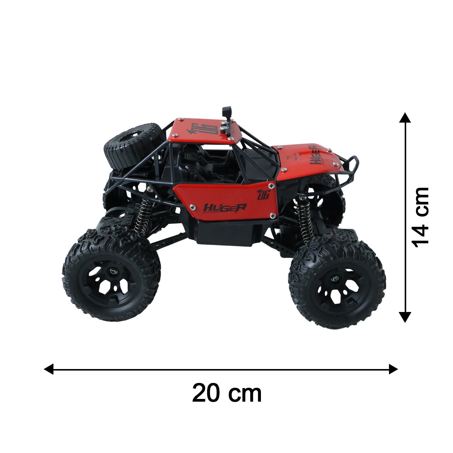 Side profile showing the dimensions of the Spark Tots Rock Crawler RC Truck.