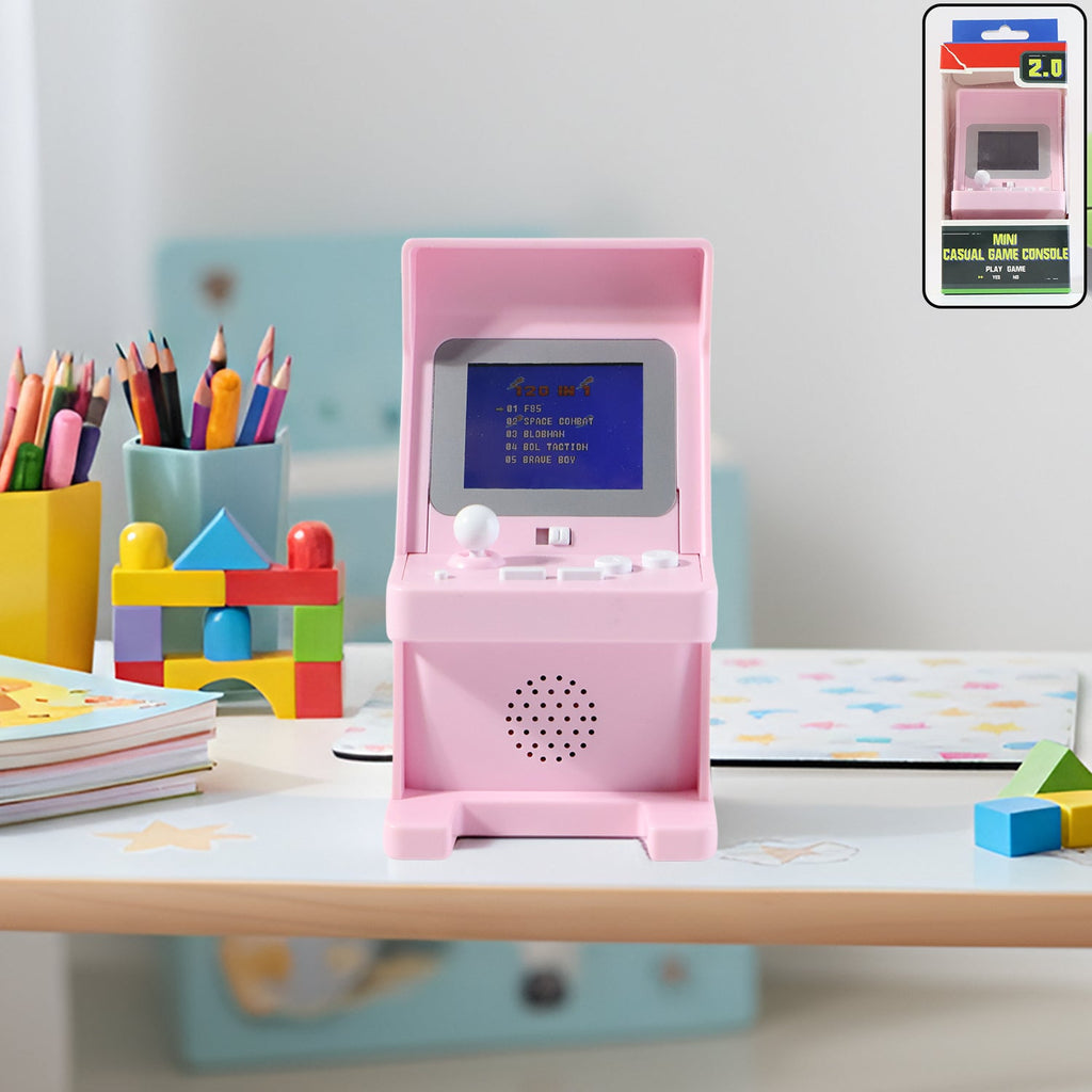 Mini Retro Arcade Console displaying 120 classic games on bright screen