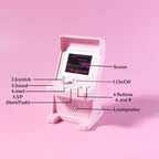 Front view of retro mini arcade game console with joystick controller