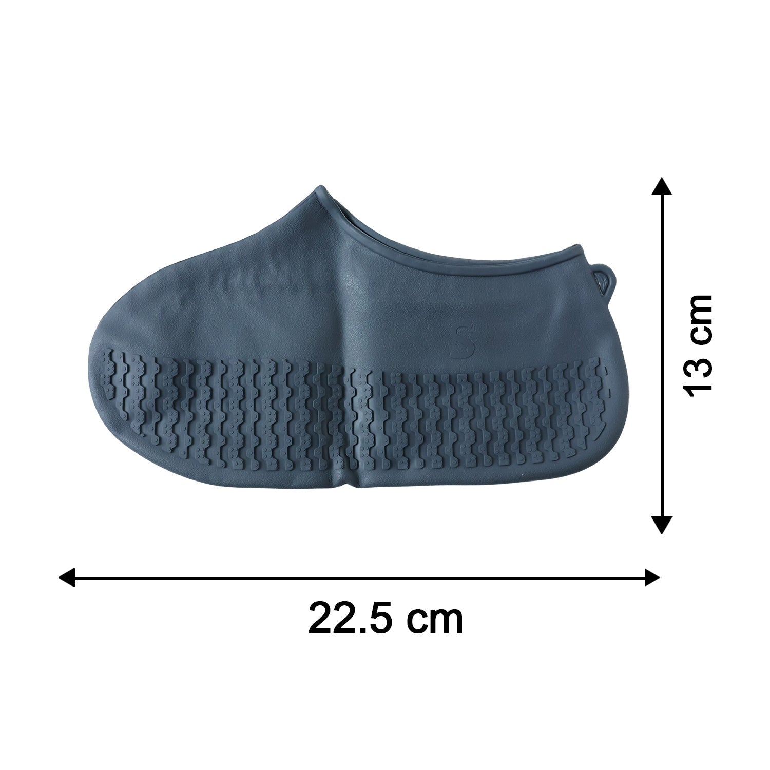 Detailed size chart illustrating measurements for small silicone waterproof shoe covers.