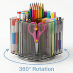 360 degree revolving acrylic pen holder showing compartments