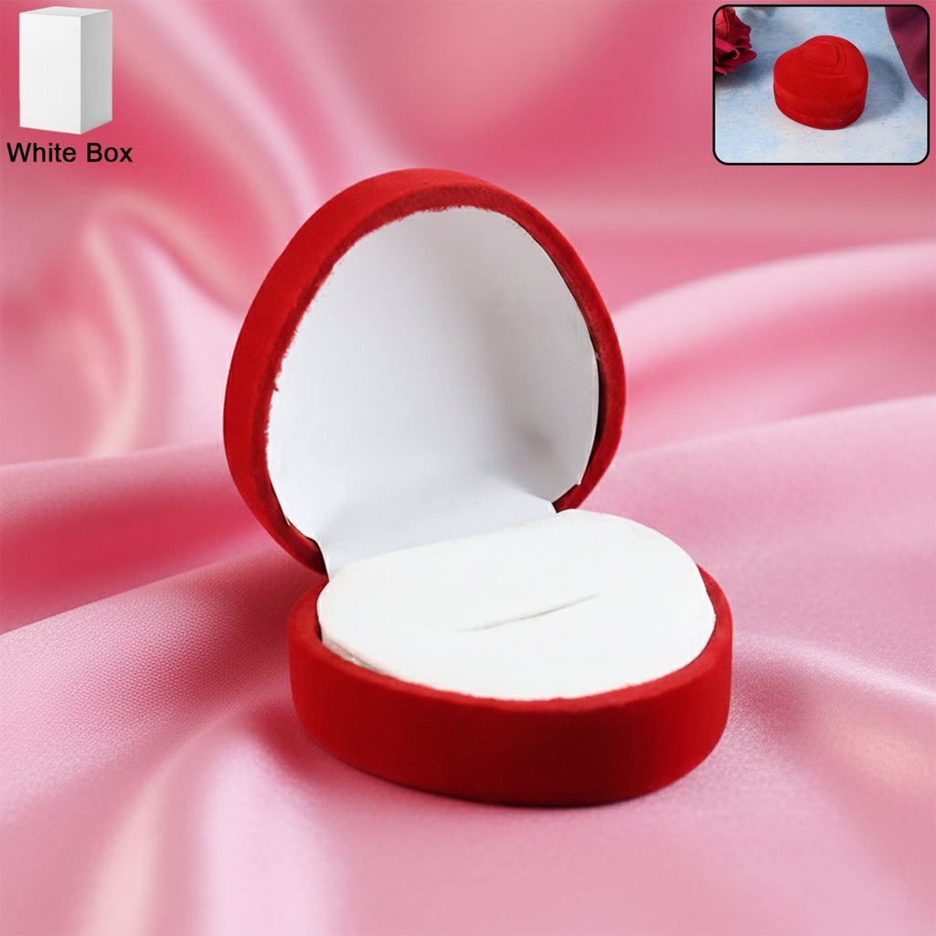 Heart-shaped velvet jewellery ring box in elegant red velvet exterior