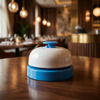 Side angle view of desk ring bell on table