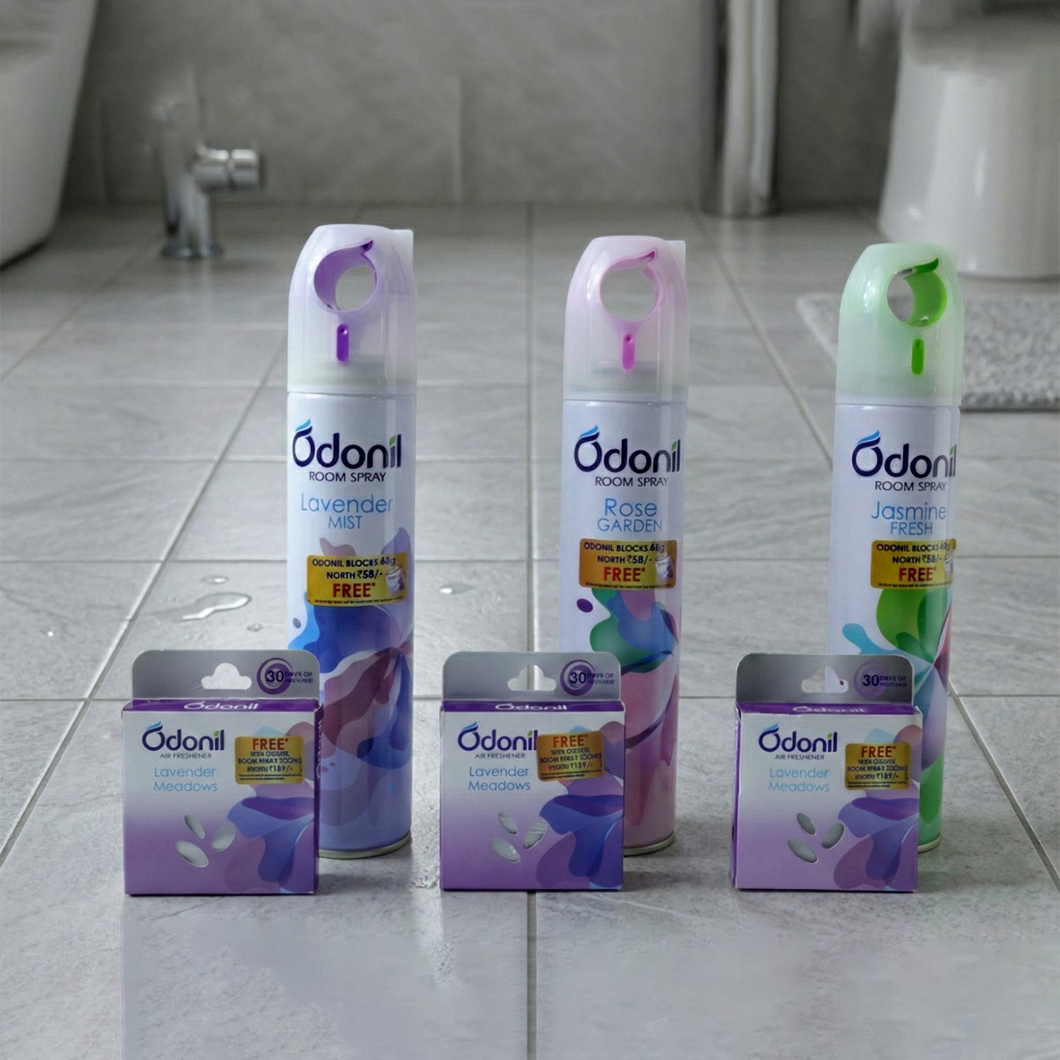 Air freshener spray with solid fragrance blocks for home and office
