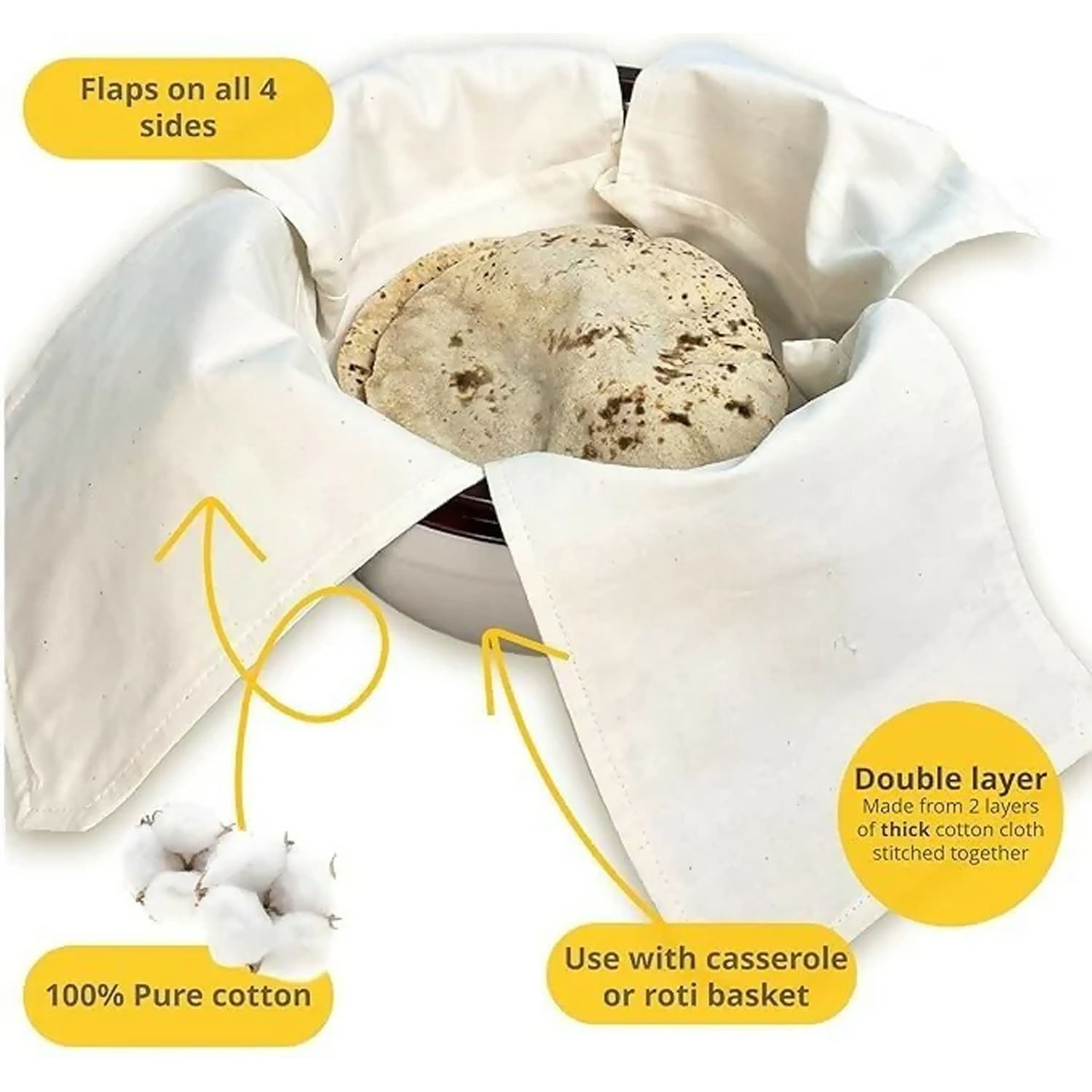 Folded cotton roti cloth covers for food wrapping
