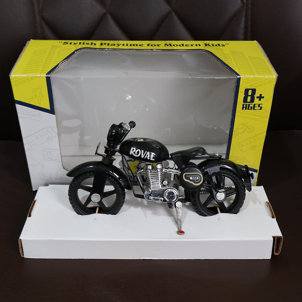 Rear view of metal bullet bike toy miniature model with side stand