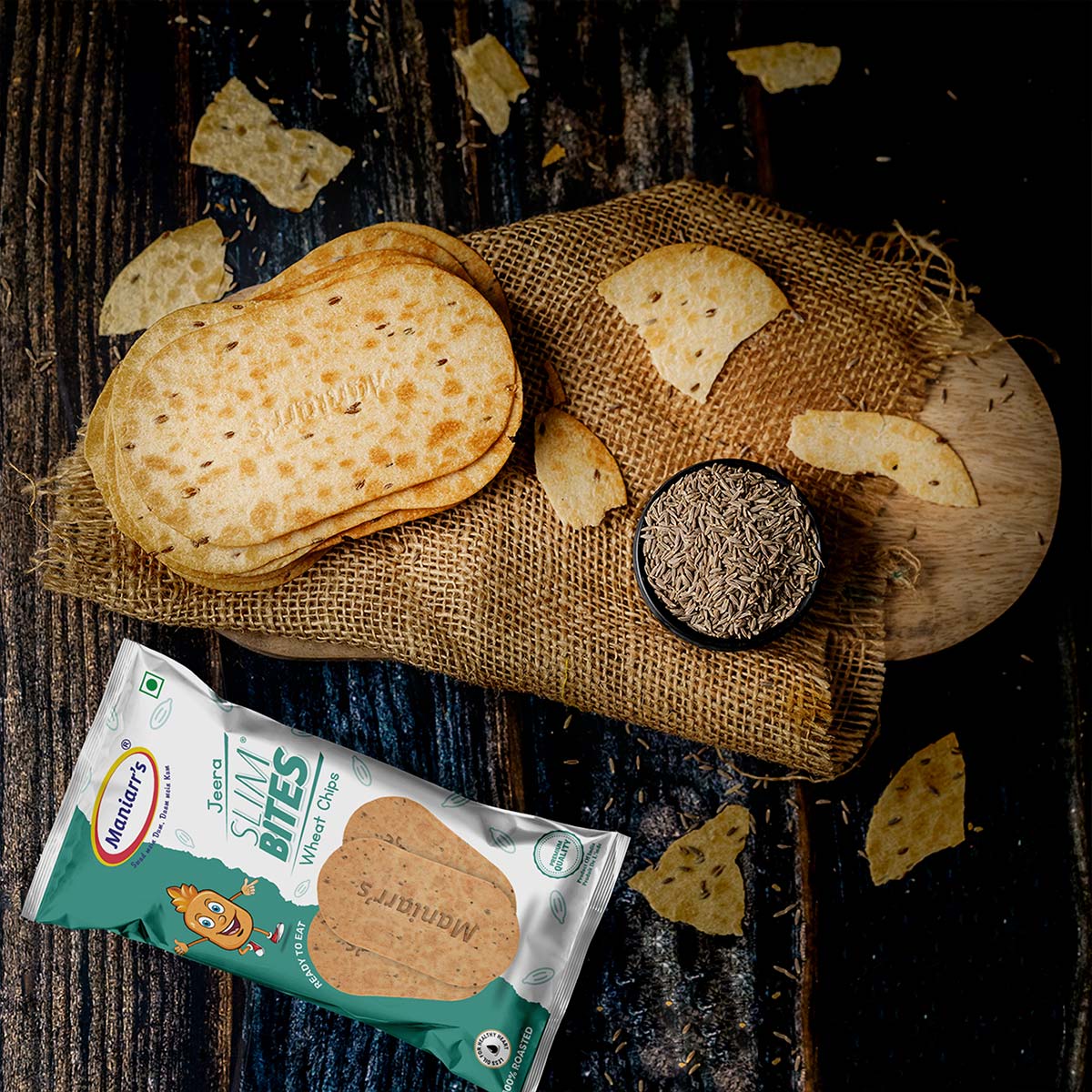 Maniarr's Jeera Slim Bites 58g pack, showing cumin-infused healthy snack.