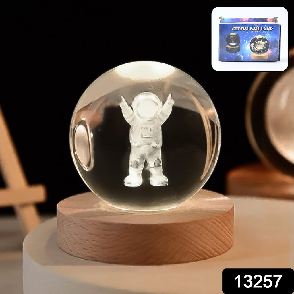 The Moon Crystal Ball Lamp illuminated, showcasing its intricate 3D moon surface detail.