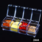 Transparent seasoning box set for kitchen masala storage.