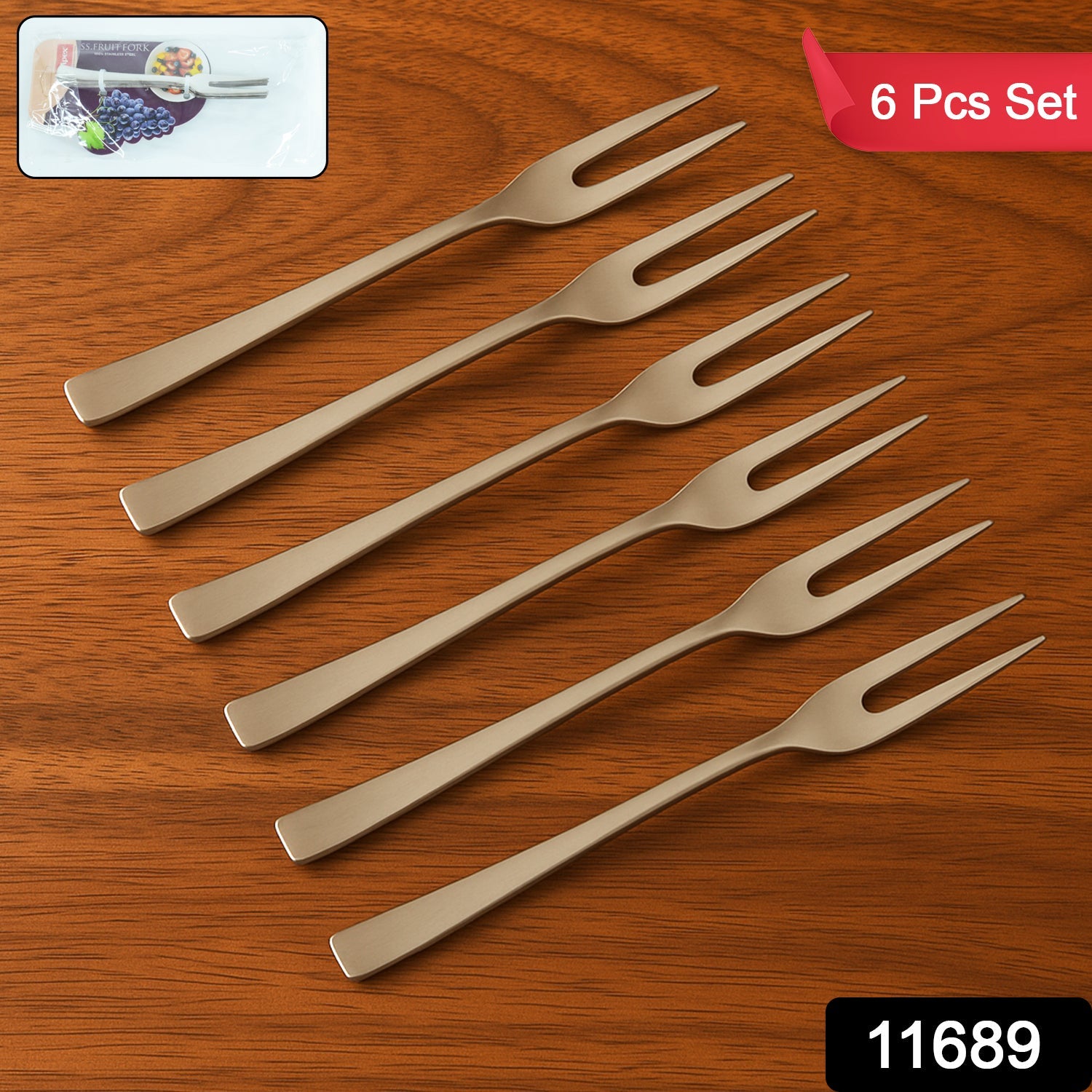 Durable stainless steel fruit forks grouped in set of six