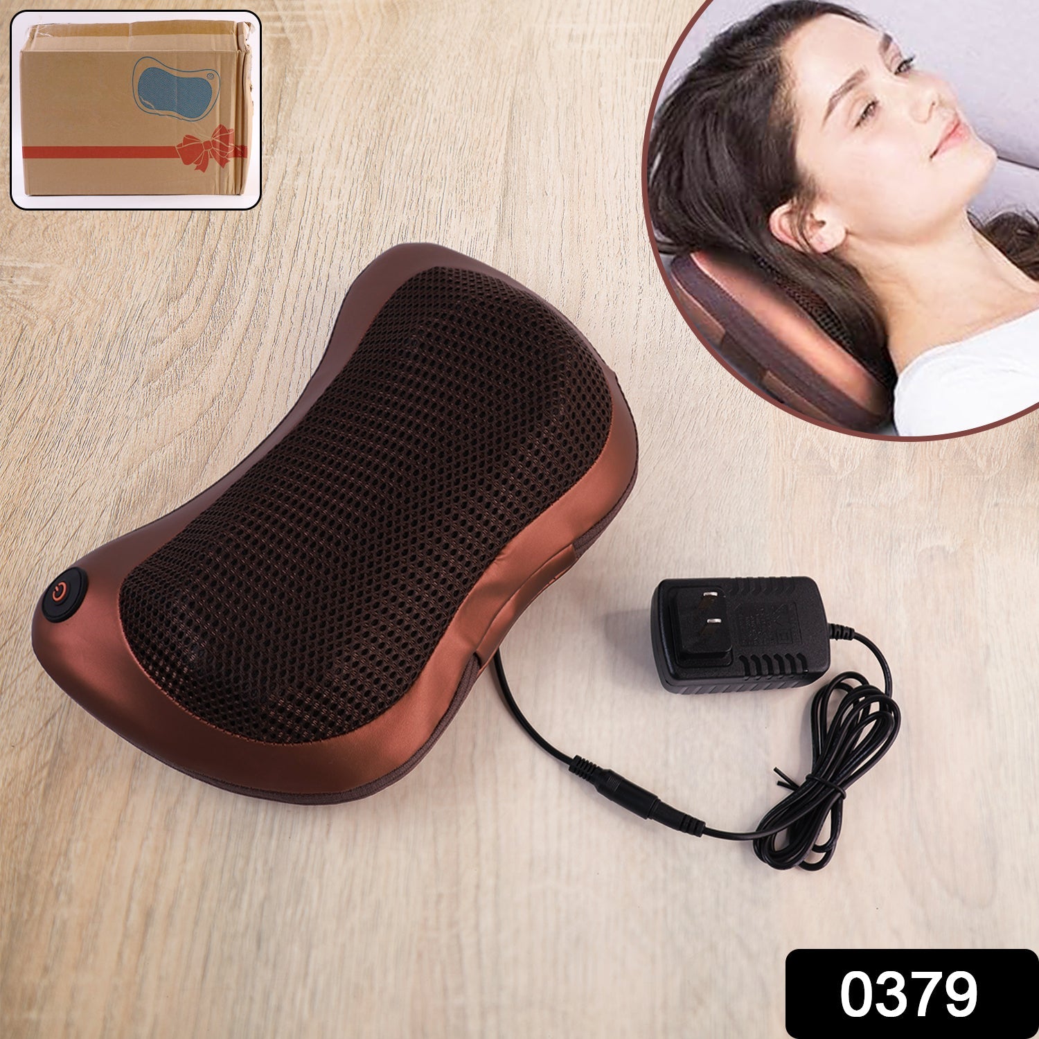 User enjoying the Professional Massage Pillow for neck and back pain relief.