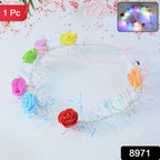 LED Flower Crown Headband glowing with multicolor rose lights