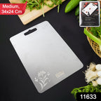Close-up of Apex Steel-X stainless steel cutting board showing smooth corners