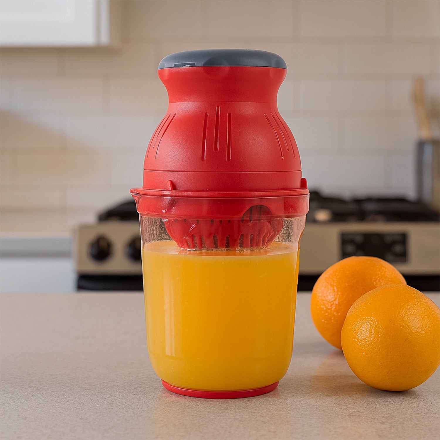 Top view of manual juicer and corn cutter kitchen tool