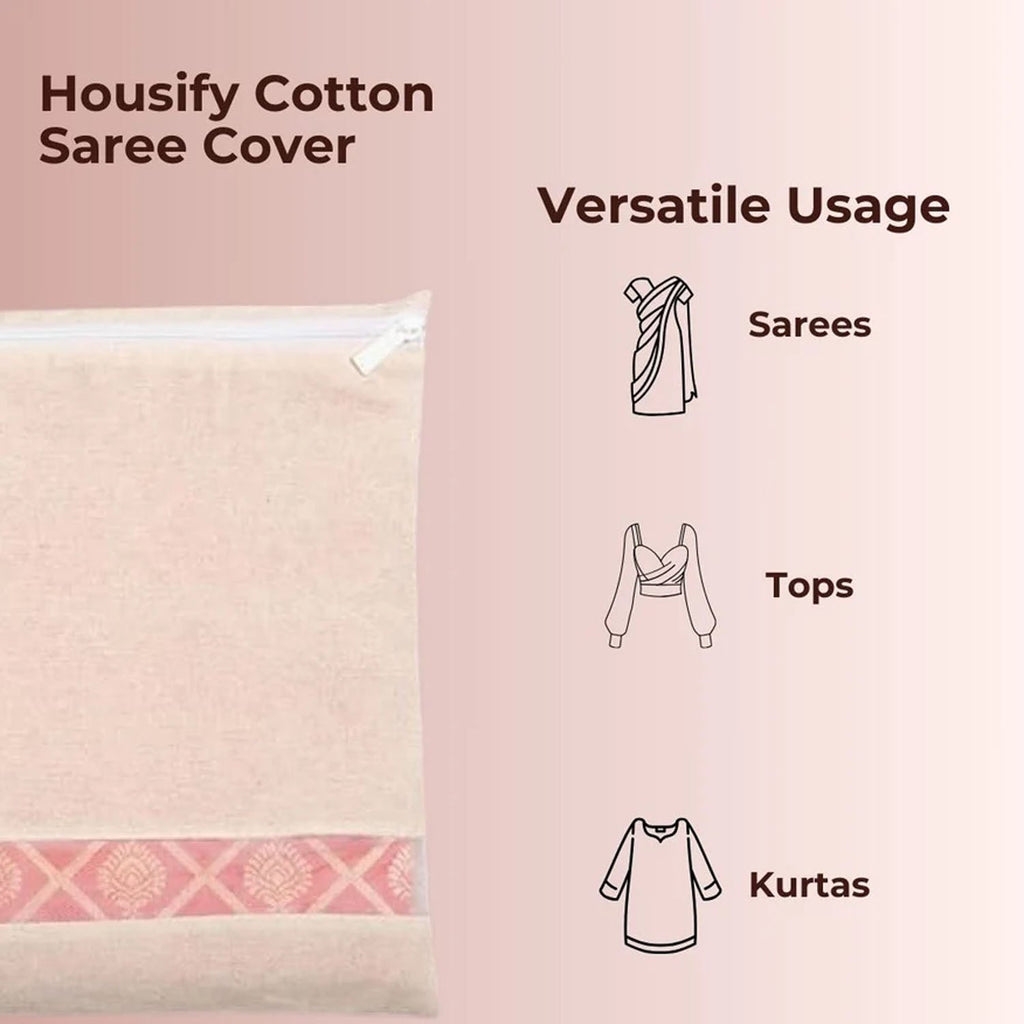 Close-up of zip closure on saree storage pouch showing secure protection