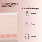 Close-up of zip closure on saree storage pouch showing secure protection