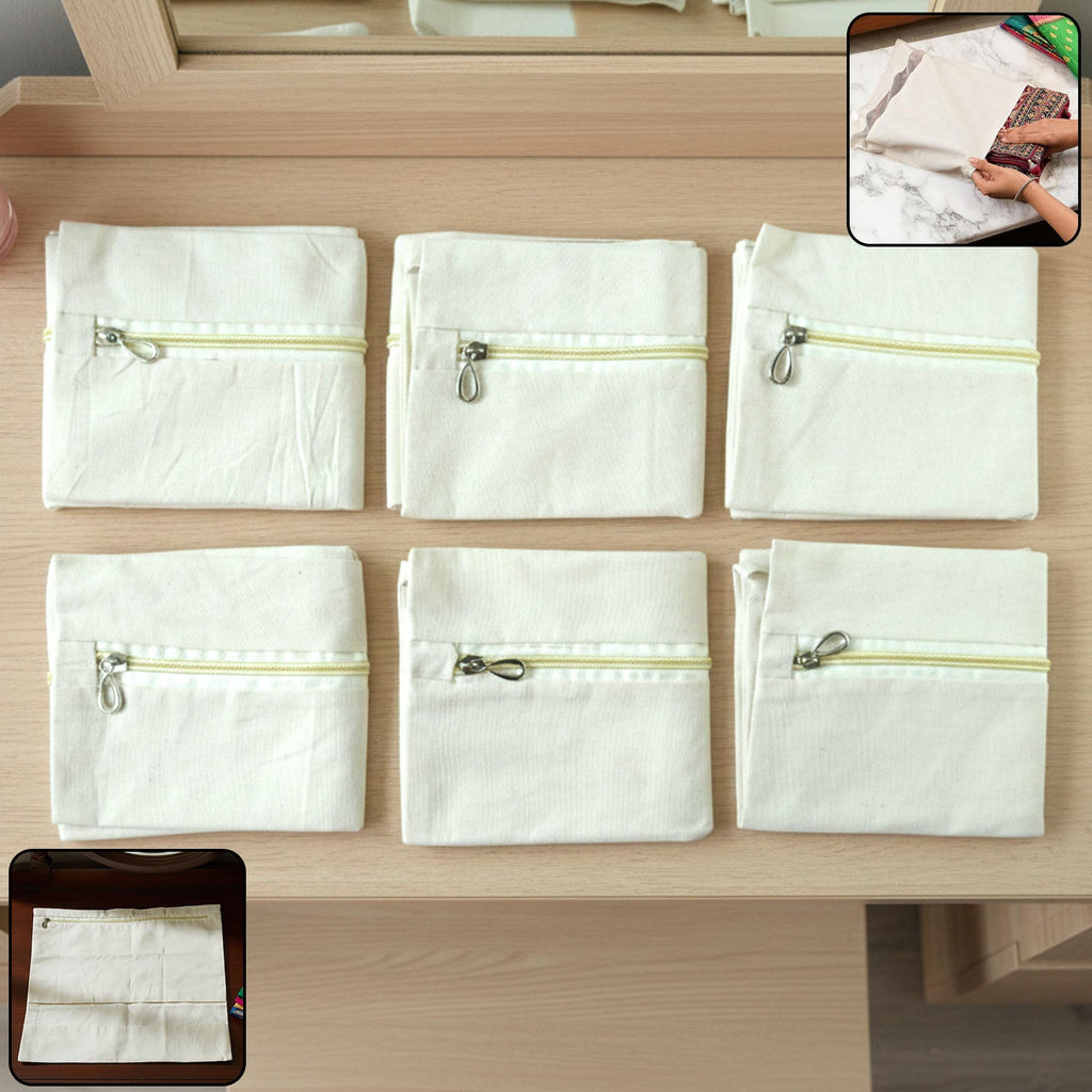 Pack of 6 saree storage bags with zip closure to protect garments