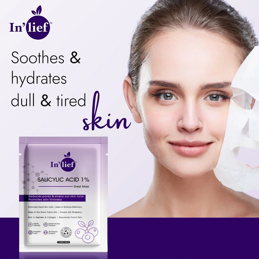 Model wearing Salicylic Acid 1% Sheet Mask applied on face