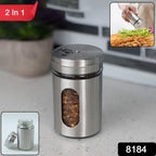 2-in-1 stainless steel spice container with dual lid dispensing options