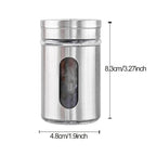 Measurement image showing dimensions of stainless steel spice jar