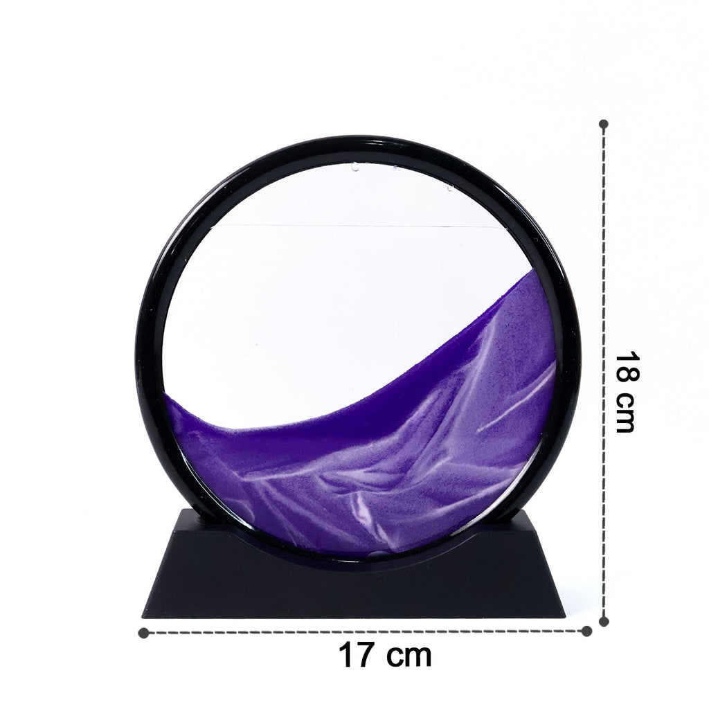 Relaxing liquid motion desk art with a round glass frame, perfect for home or office decor.