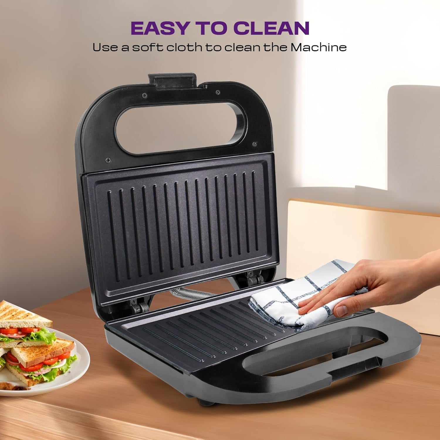 Side angle showing compact design of Orbit sandwich toaster maker