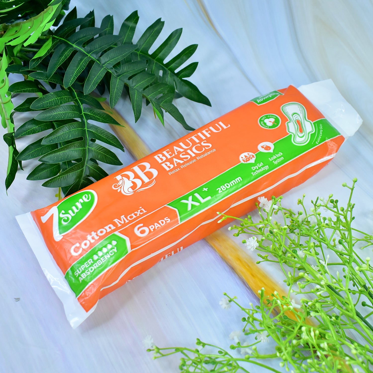Pack of Beautiful Basics Cotton Maxi XL+ Sanitary Pads 280mm for heavy flow protection