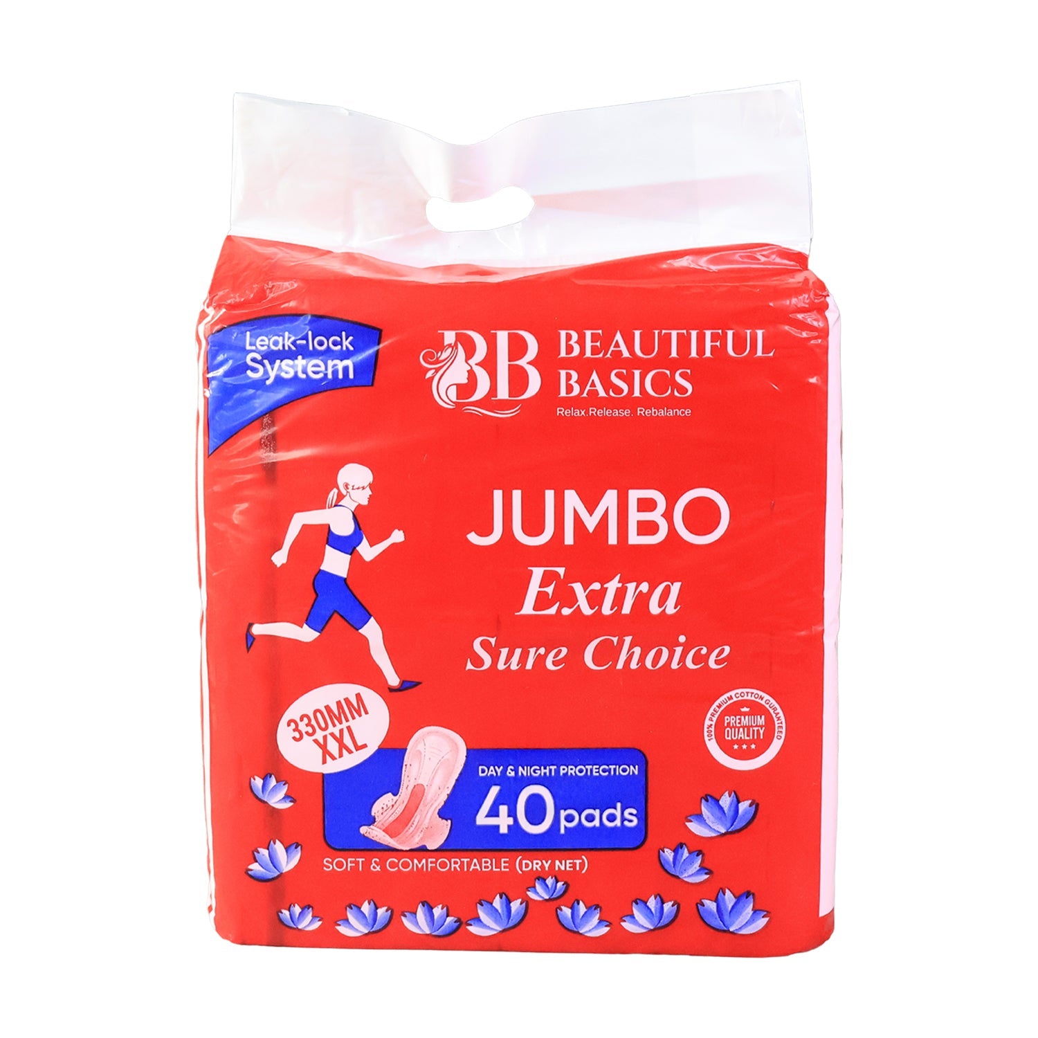 Close-up of soft dry net surface on Beautiful Basics XXL sanitary pad for sensitive skin.