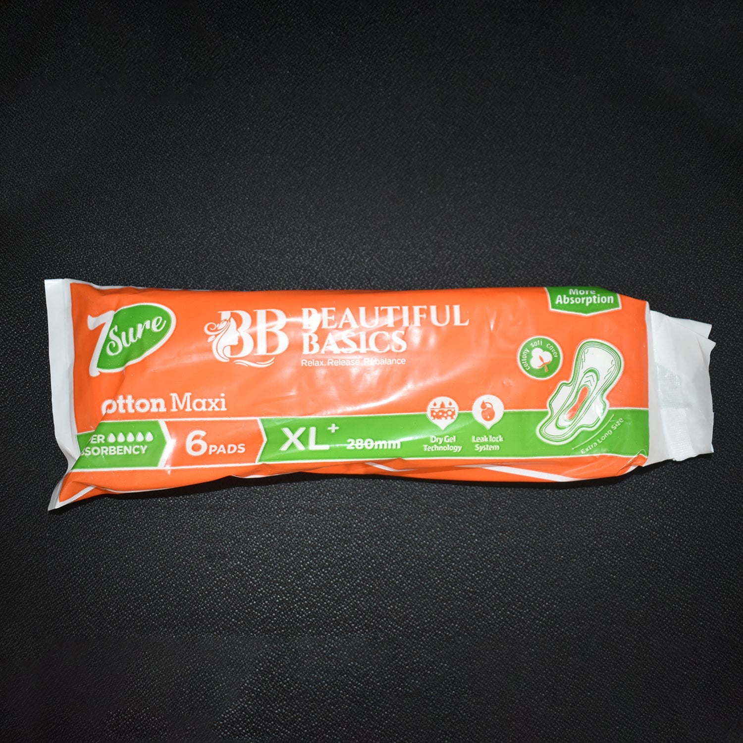 Display of soft cotton maxi sanitary pads with leak-lock protection