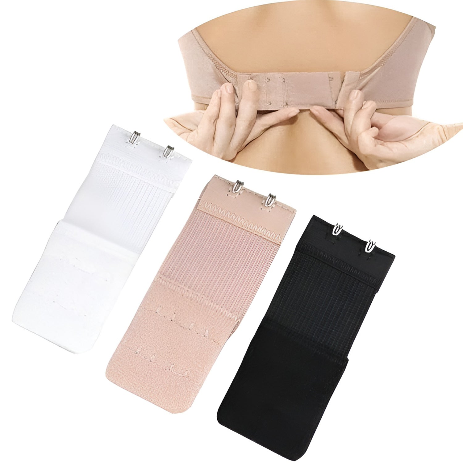 Bra extender stretched to demonstrate elasticity and comfort