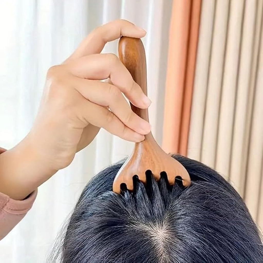 Relaxing wooden head massager with ergonomic handle