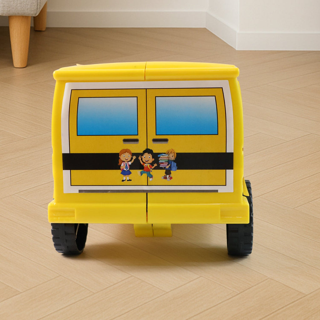 Close-up of friction mechanism on the kids school bus toy