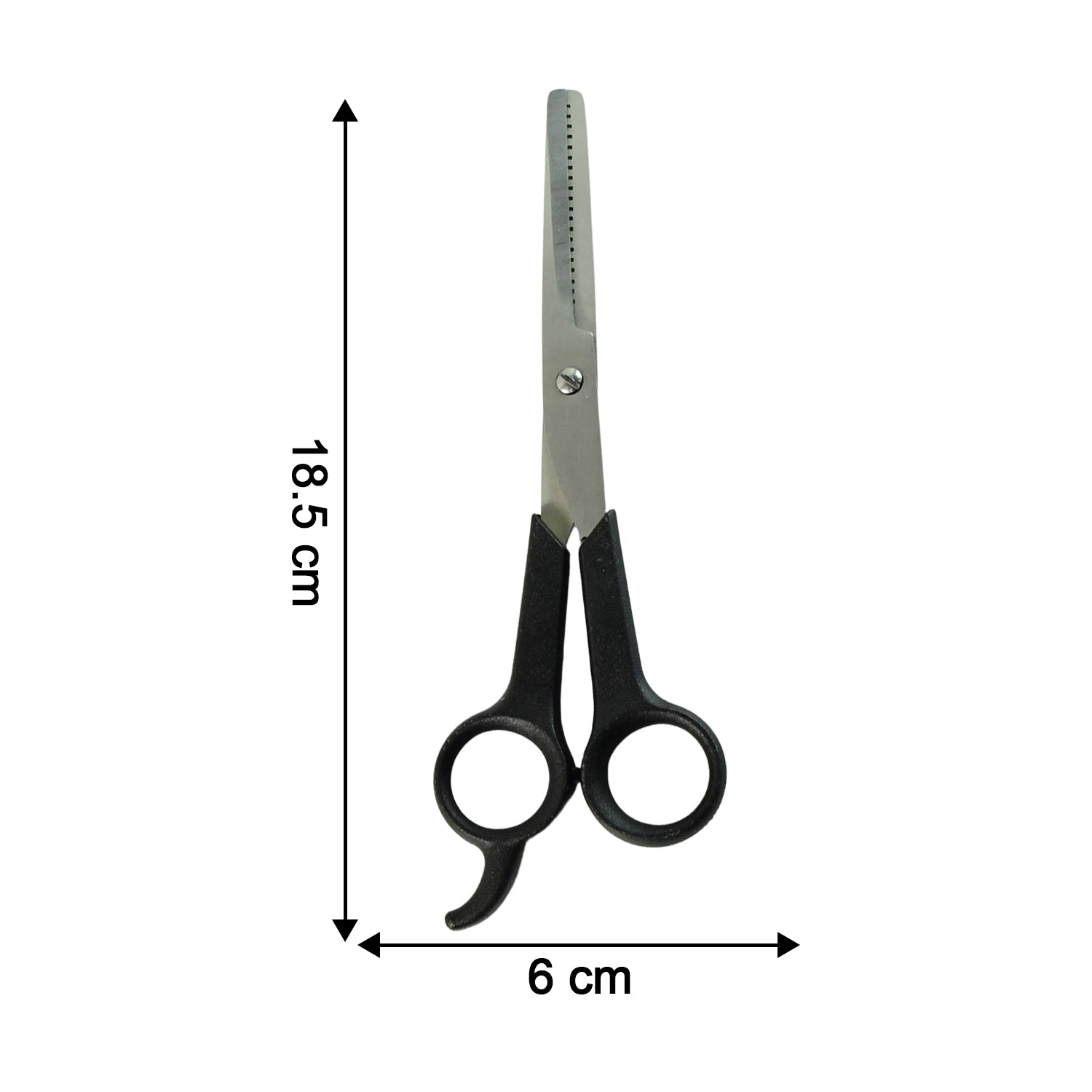 Hair thinning scissors displaying ergonomic finger rest for comfort