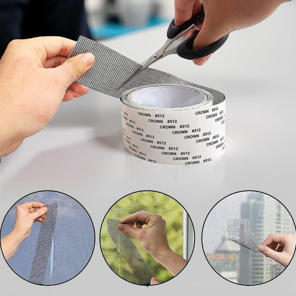 Roll of self-adhesive mosquito net repair tape with durable fiberglass mesh