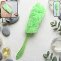 Front view of the 45cm long handle bath loofah brush with soft mesh.