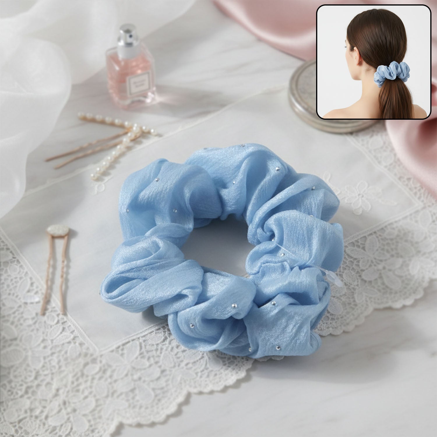 Soft fabric hair scrunchie for women and girls in elegant design