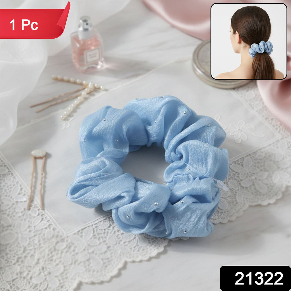 Close-up of a stretchable elastic soft fabric hair scrunchie accessory