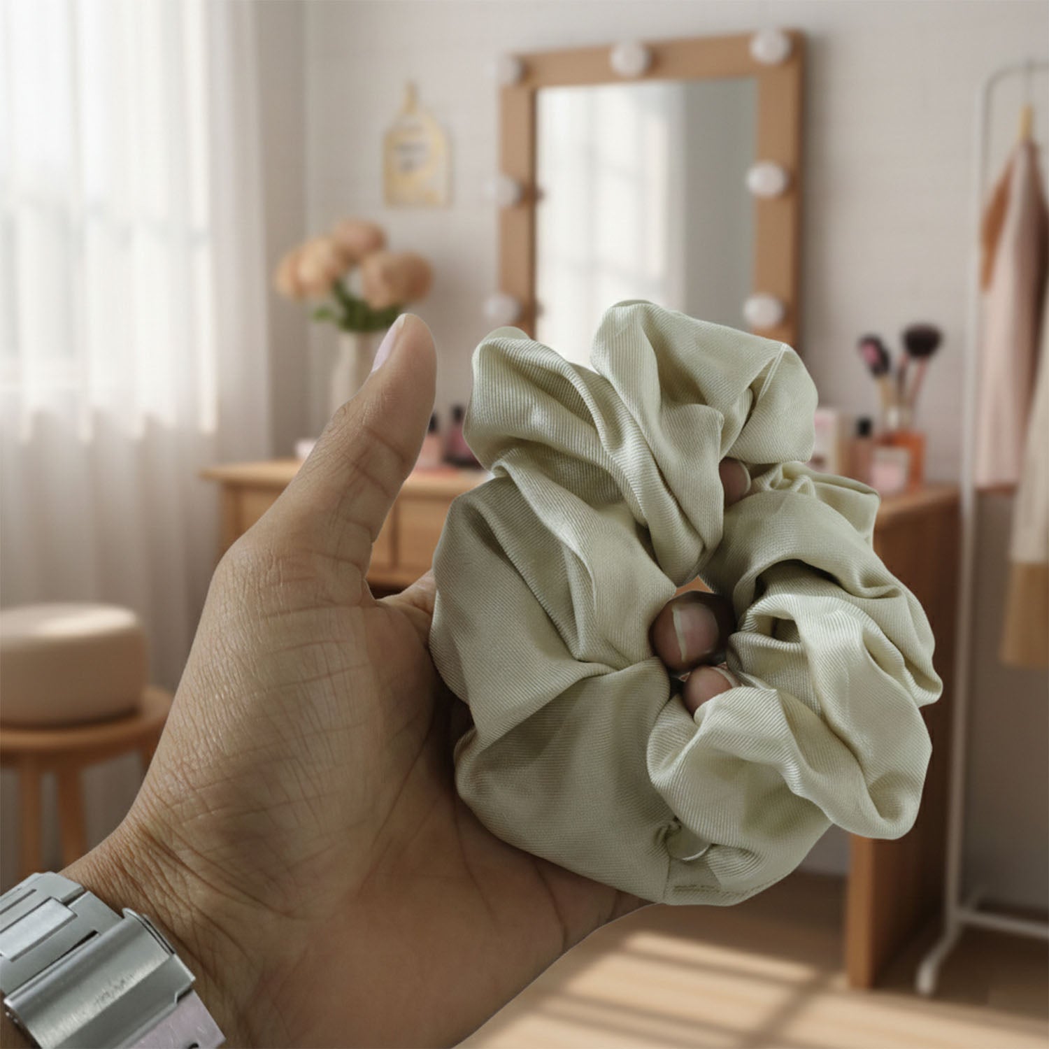 Soft fabric hair scrunchie accessory with strong elastic band