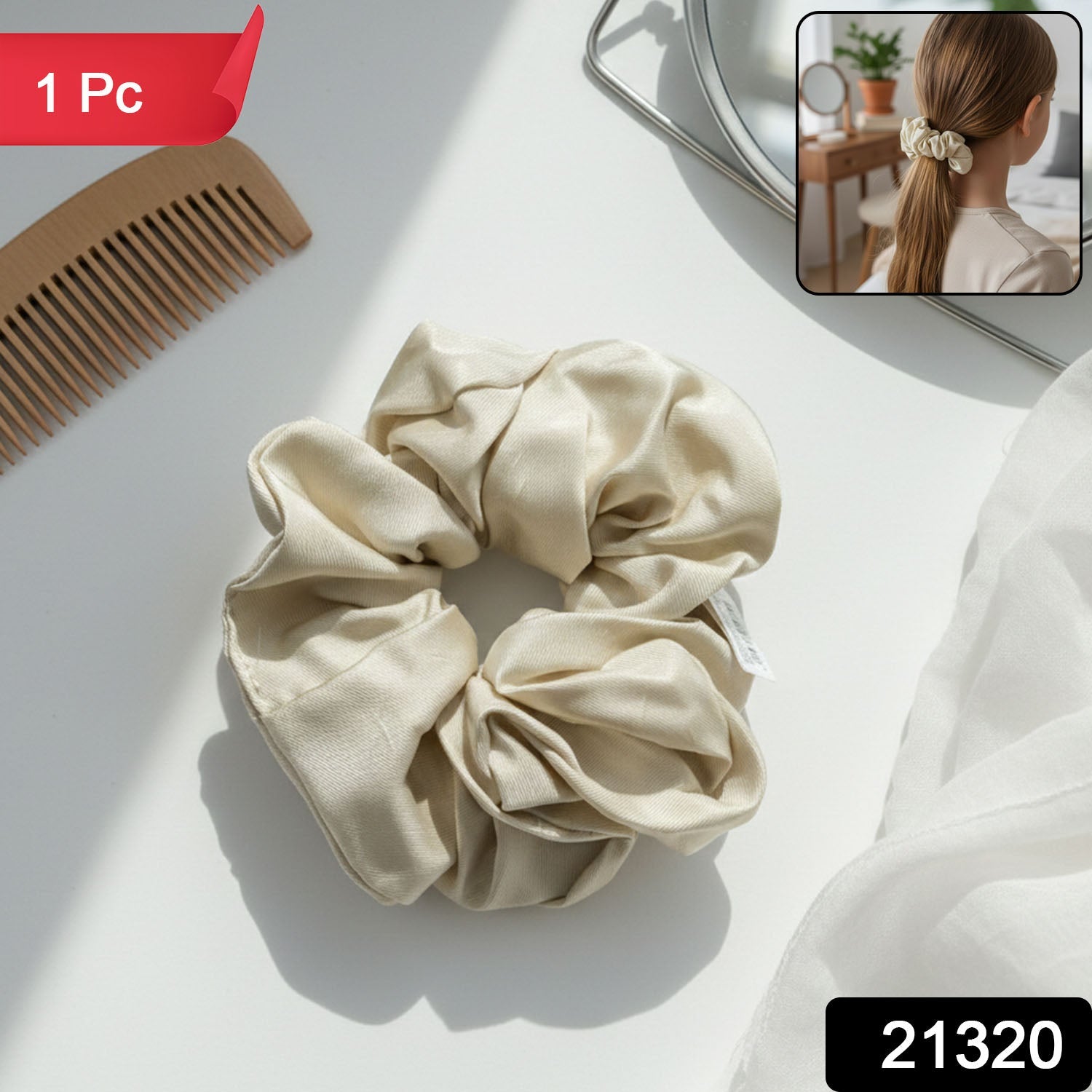 Elegant neutral color fabric hair scrunchie ideal for ponytail
