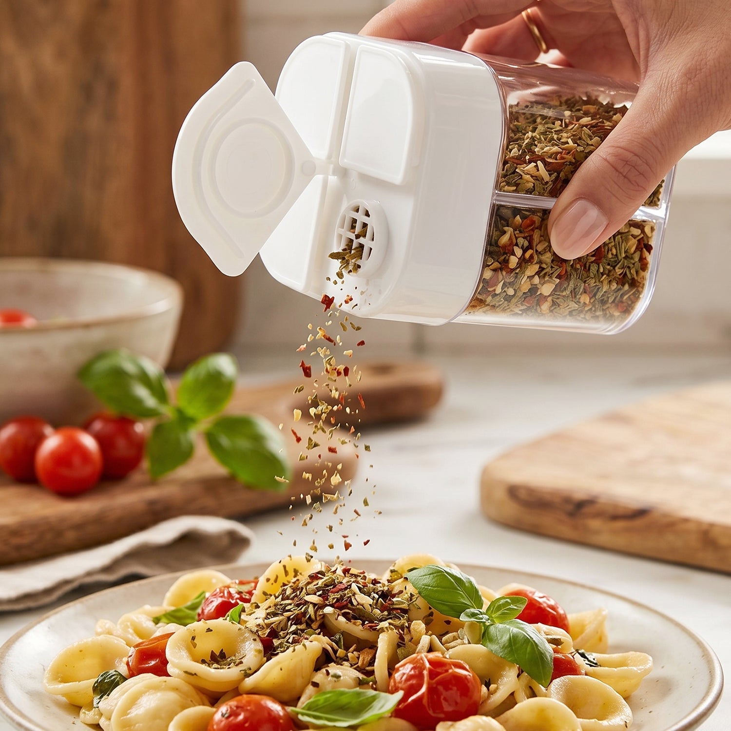 Sectioned dry food storage container for pantry organization