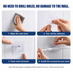 Side view of transparent self-adhesive wall hook demonstrating mounting